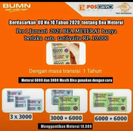 Pergantian Tarif Materai menjadi 10.000